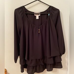 Joseph Ribkoff Blouse Tiered Ruffle Hem Black size 8